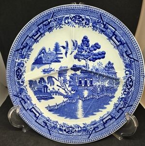 Vtg Blue Willow Stanley Lunch Plate Divided Platter Globe Pottery